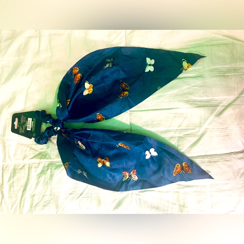 Blue Butterfly Hair Scarf Scrunchie Accessory